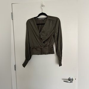 Satin olive green long sleeve shirt!